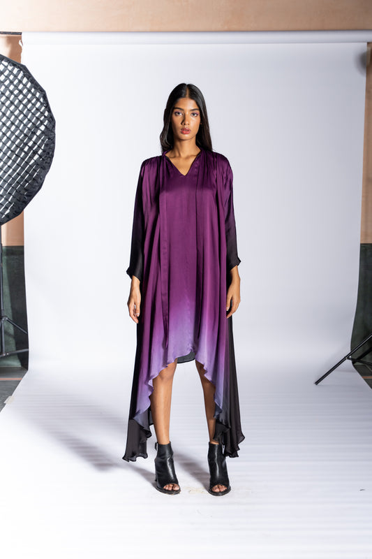 Shoulder Pleate Dress Purple